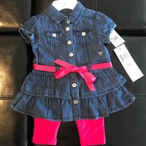 Denim button up shortsleeved top w/leggings